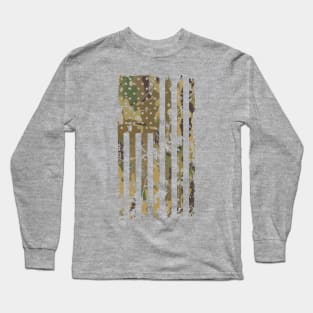 US Flag Distressed Camouflage Long Sleeve T-Shirt